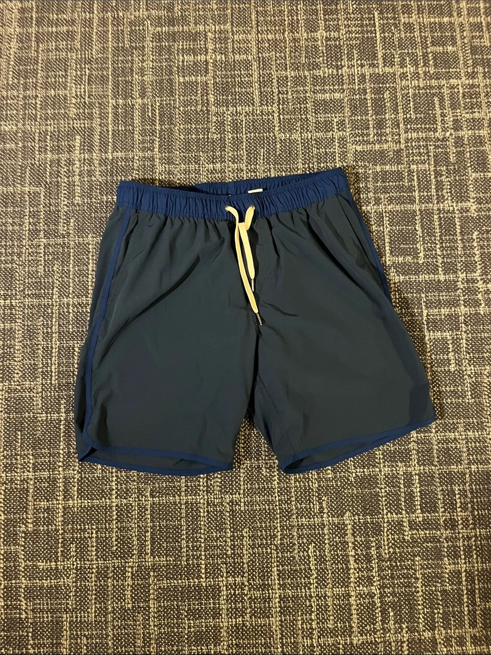 Fair Harbor Navy Swim Trunks with Yellow Drawstring